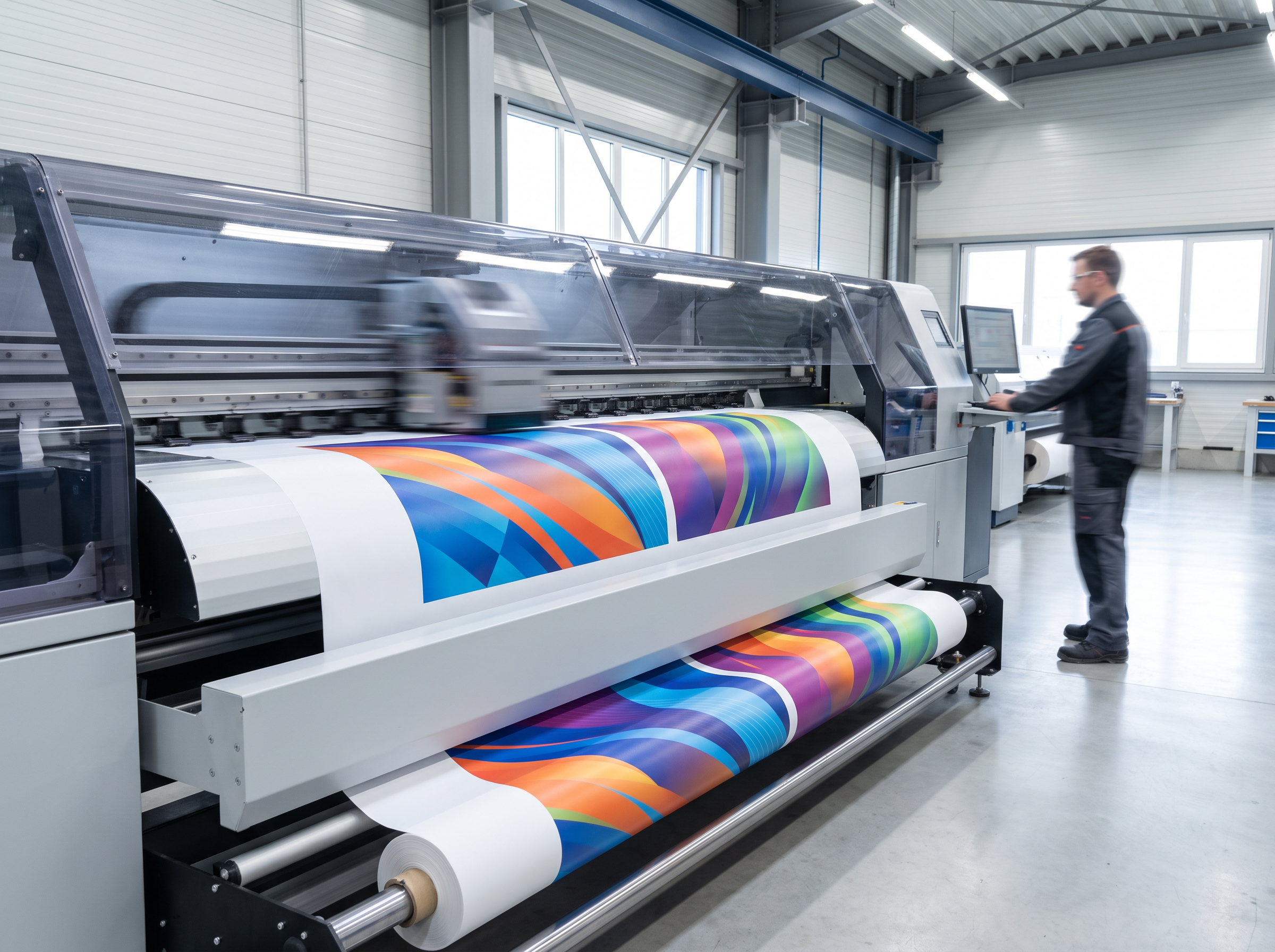 Large format sublimation printer running a jersey print job