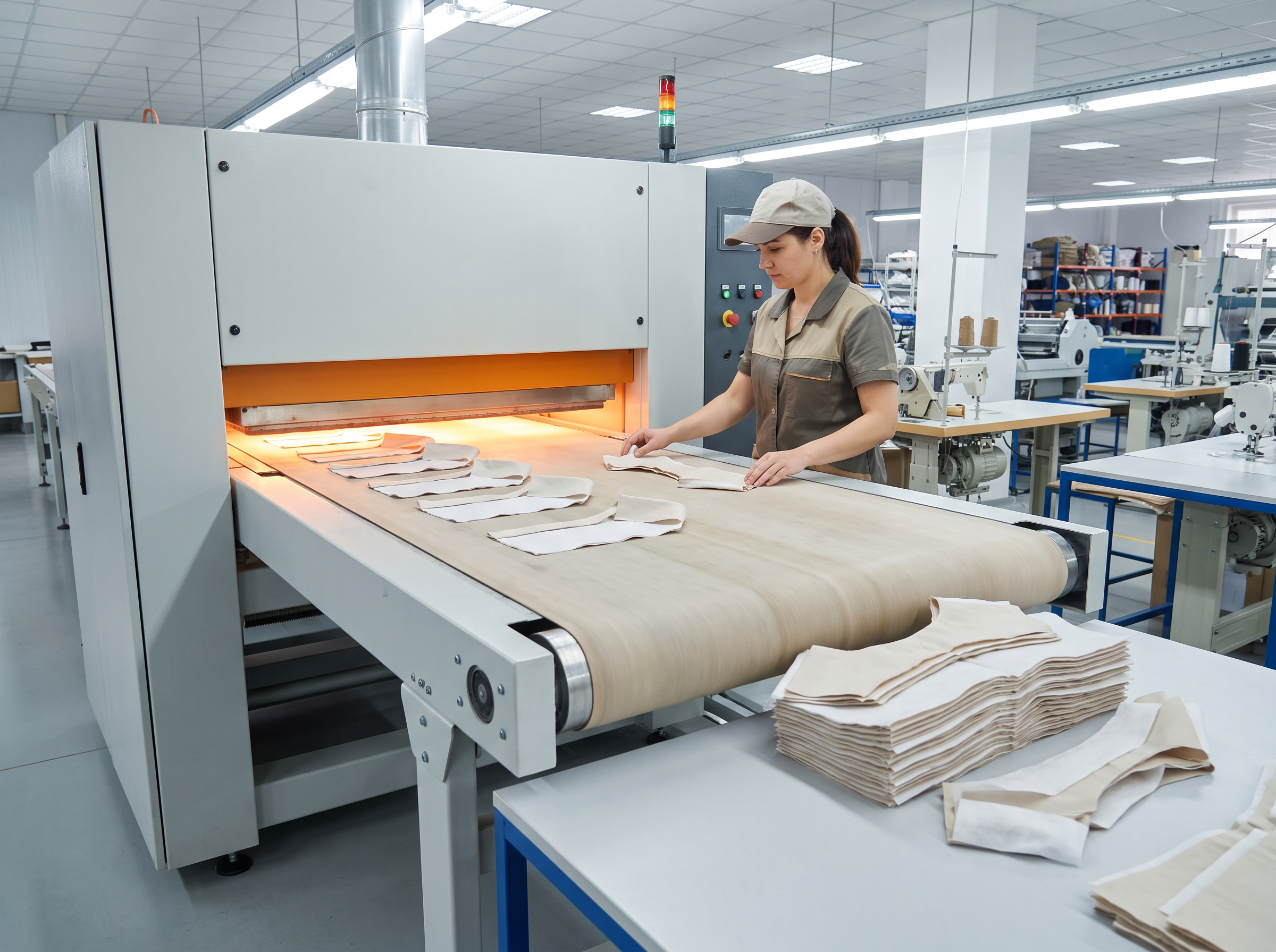 Industrial fusing machine bonding interlining to collar panels
