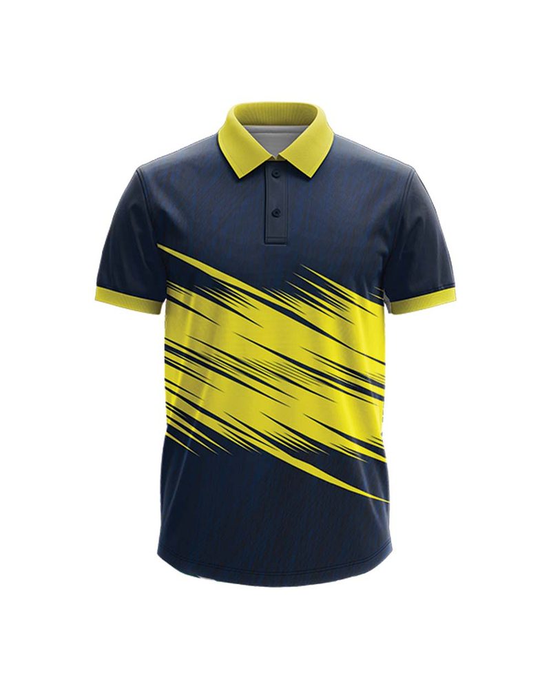 Custom navy and yellow corporate polo shirt product photograph