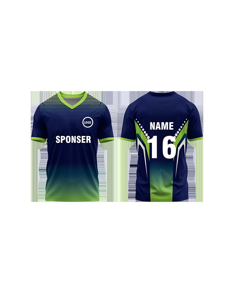 Custom esports jersey front and back showing sponsor panel and player name