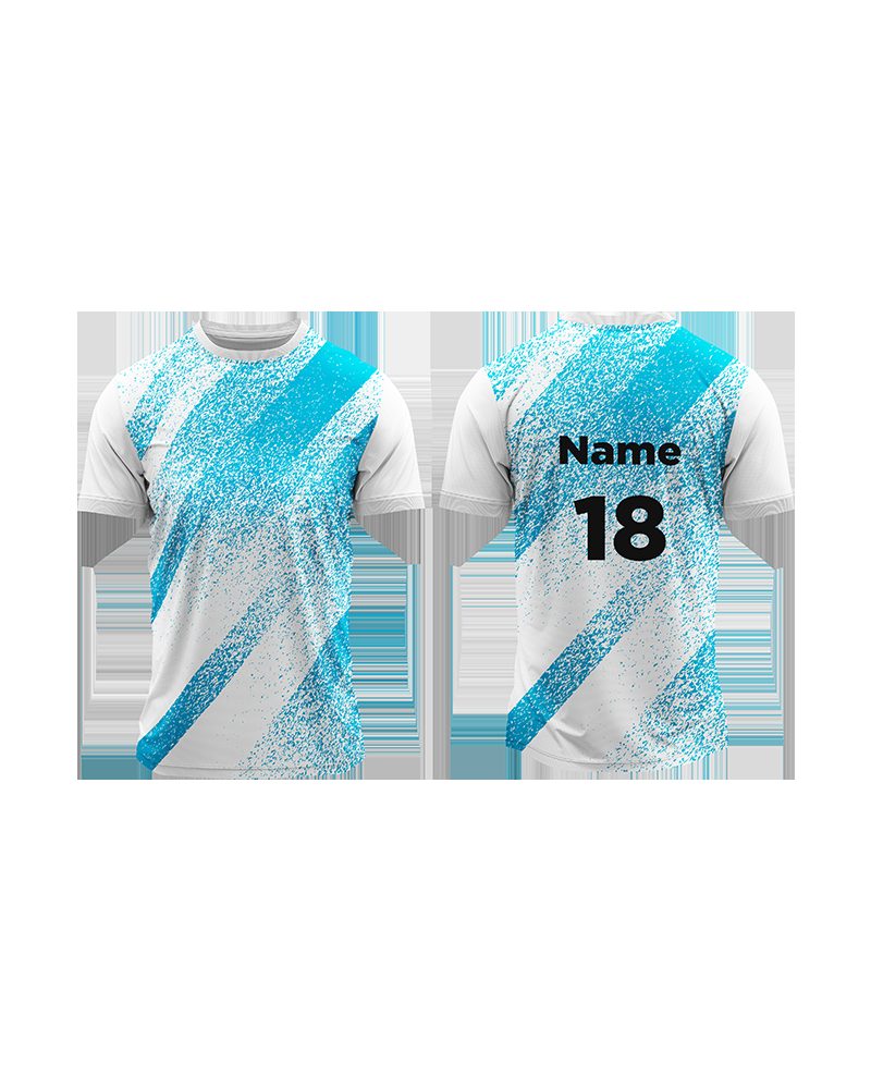 Custom school sports t-shirt shown front and back with name and number